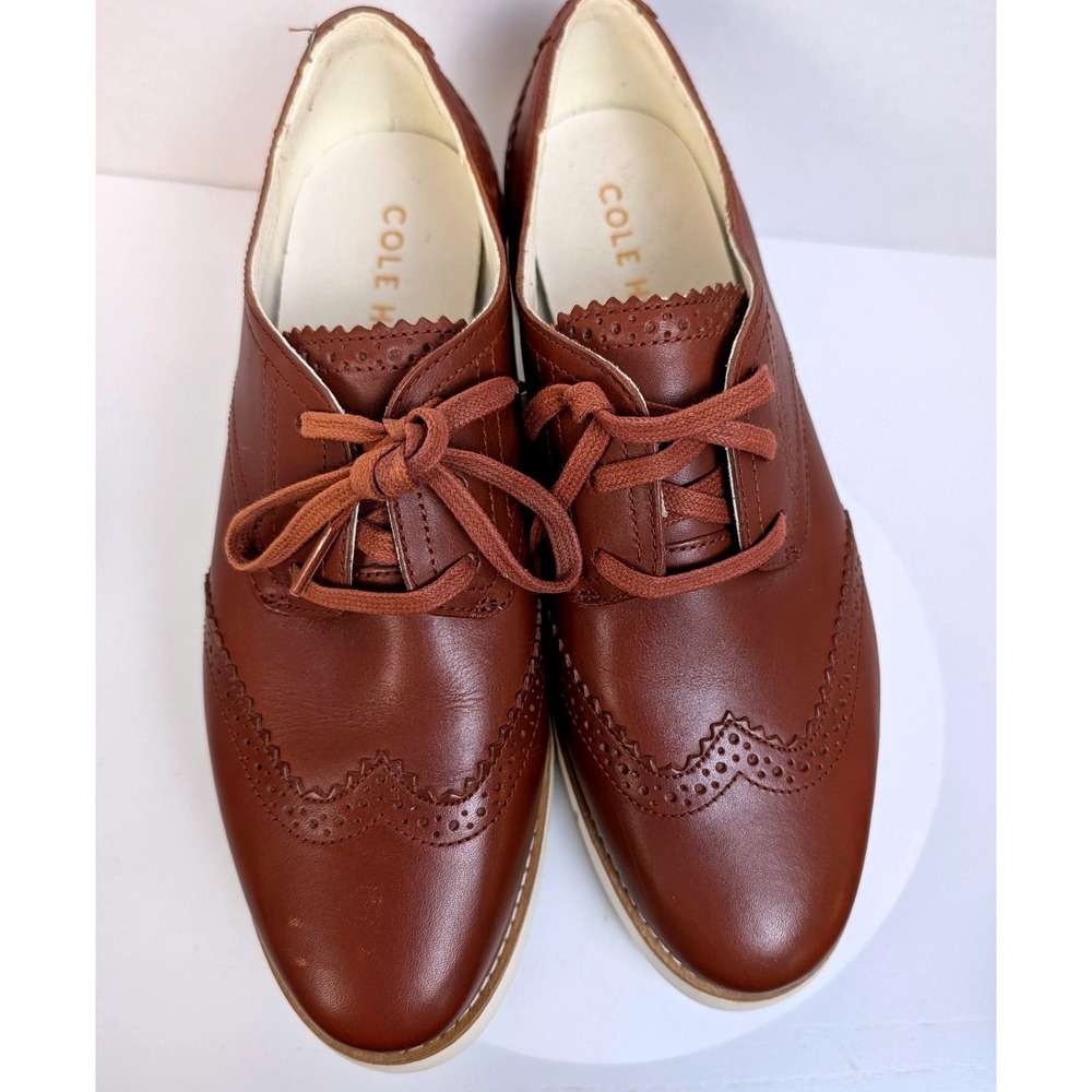 Cole Haan Grand Ambition Wingtip Oxford Size 9B Brown Leather Platform Brogue